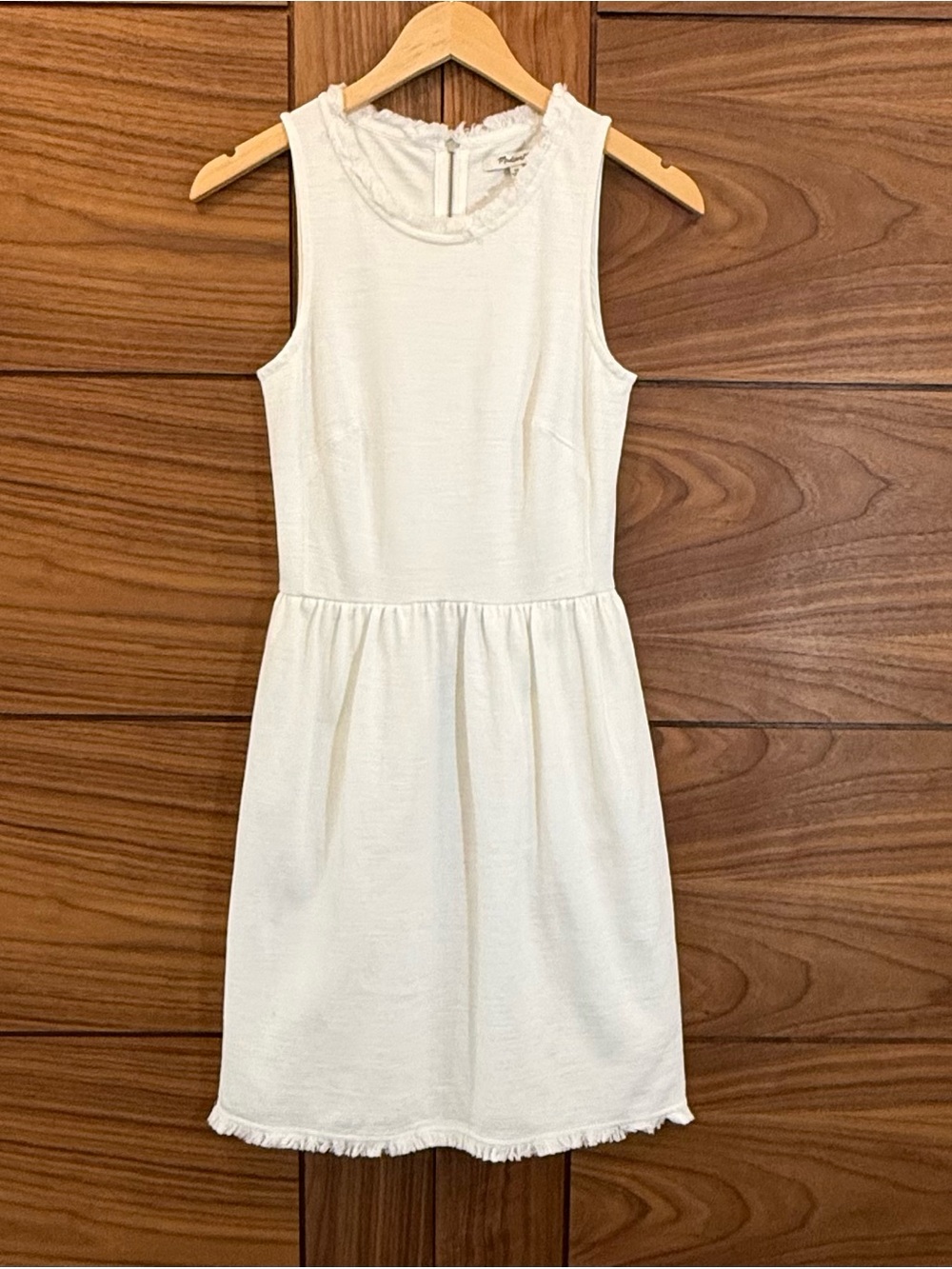 Madewell White Sleeveless Fit & Flare Dress Pockets Fringe Trim Women's XS
